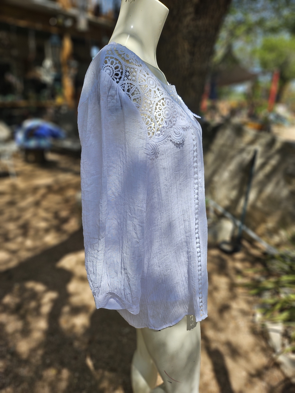 Olive Hill Crochet Lace Yoke White Long-Sleeve Blouse With Tank Top Liner M - Picture 4 of 13